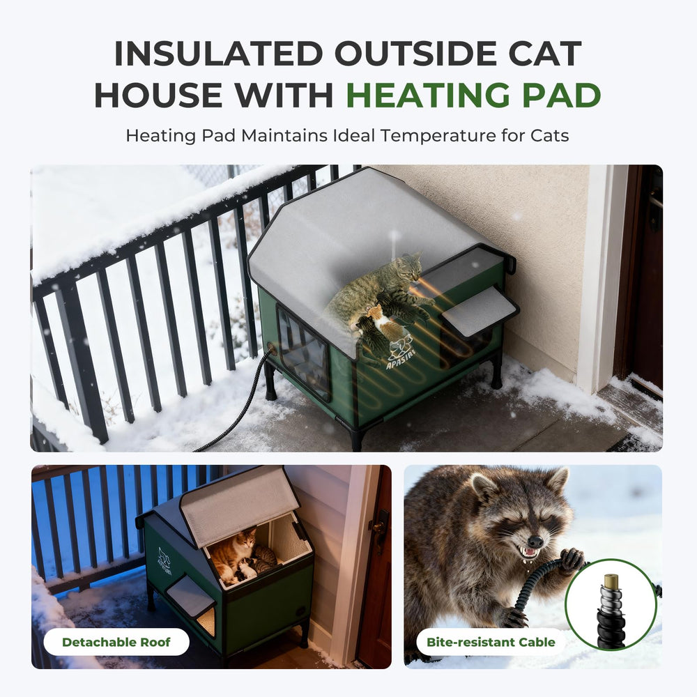Apasiri, casa gatos exterior estructura de fibra reforzada, soporte estable para actividad de gatos.