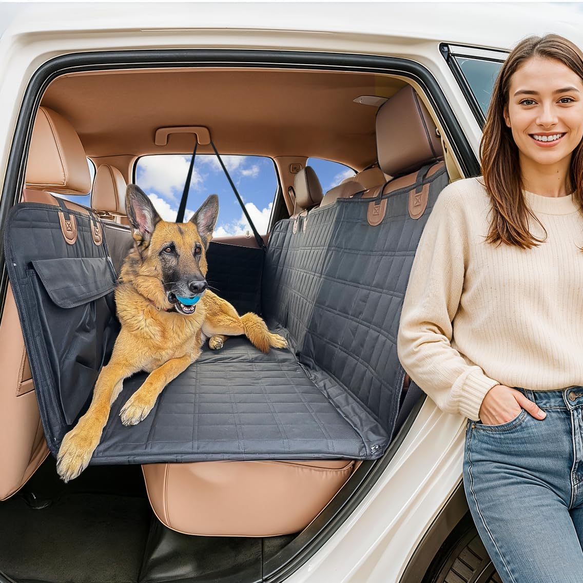 APetsPlanet cubre asiento trasero con base dura e impermeable para protección de la tapicería.