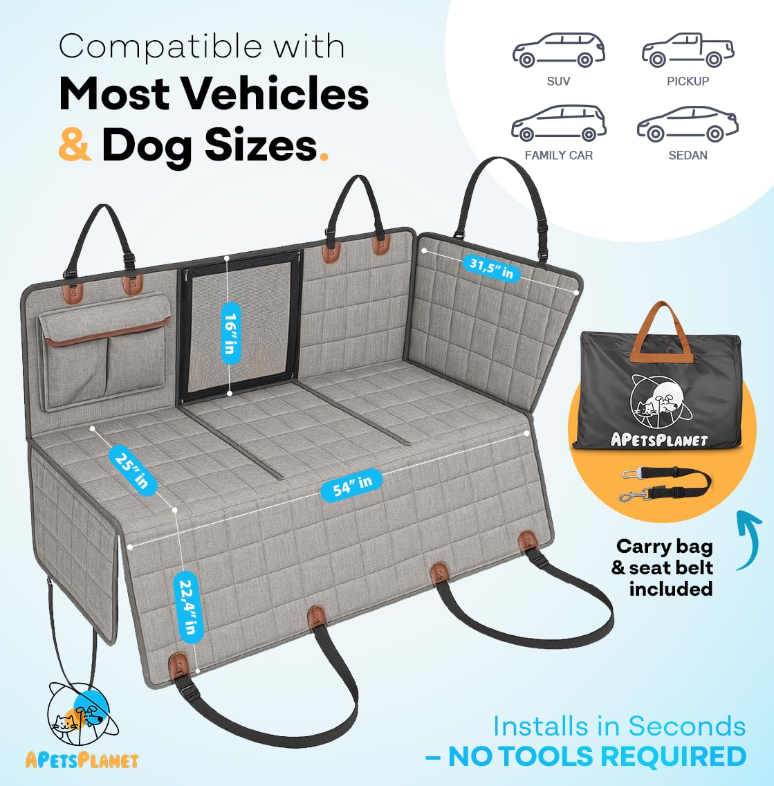 APetsPlanet material lavable protege el interior del coche y es fácil de limpiar