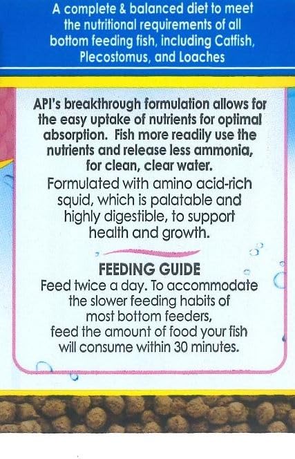 API Bottom Feeder Pellets con proteína óptima para crecimiento saludable de peces de fondo