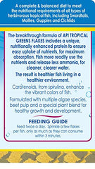 API Tropical Greens Flakes: ingredientes algas y pulpa de remolacha para colores vivos.