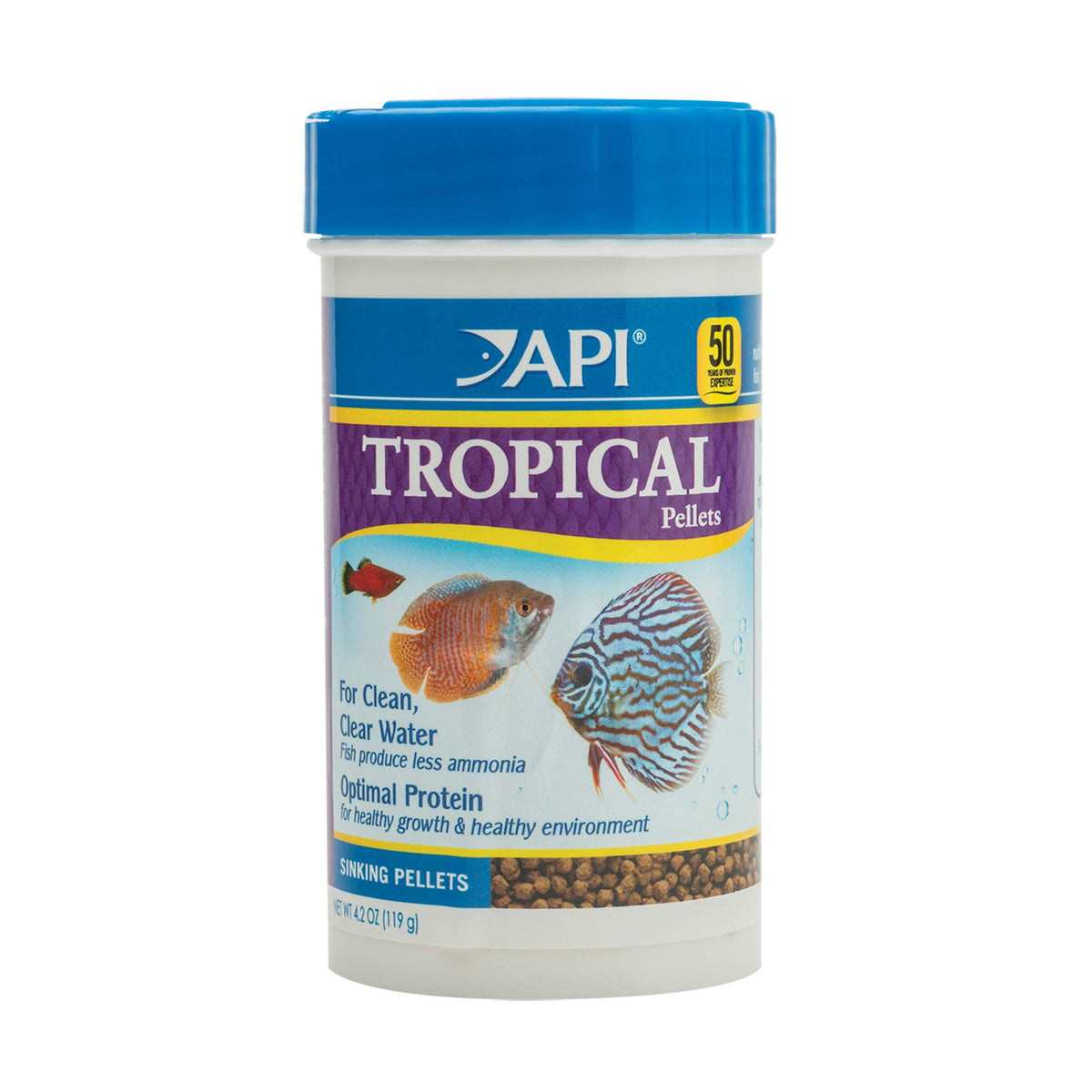 API gránulos tropicales: contenedor de 4.2 onzas para crecimiento saludable de peces tropicales.