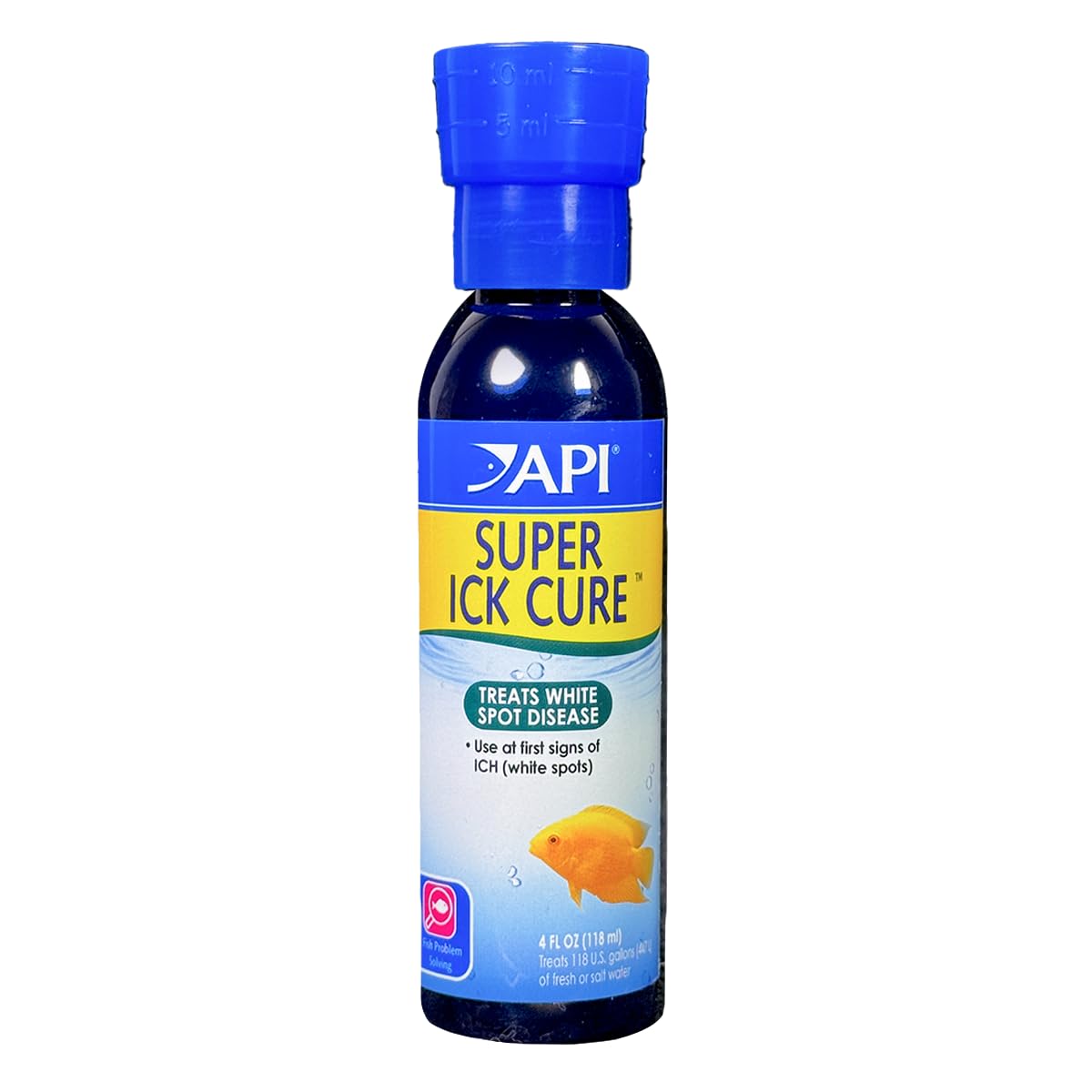 Botella API LIQUID SUPER ICK CURE lista para tratar Ich en acuarios.