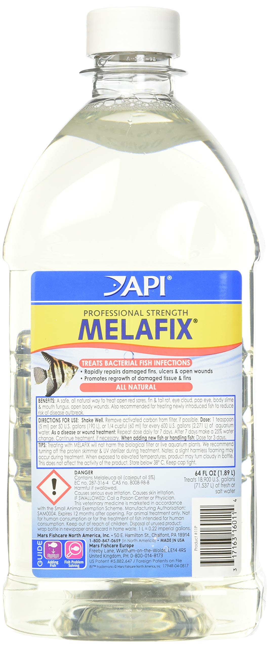 Botella de Melafix de alto rendimiento 64oz para cuidado suave de peces en acuario.