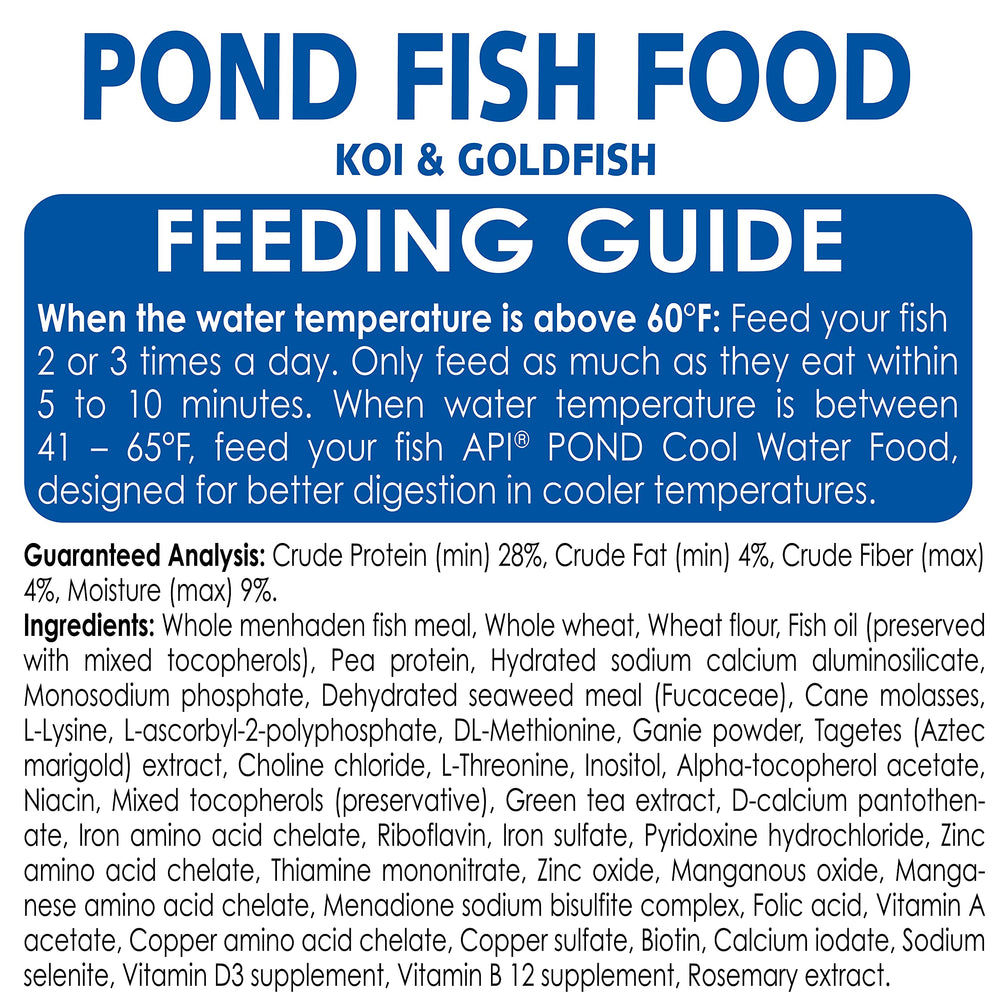 API Pond Fish Food ayuda a la coloración y la salud general de koi y peces dorados.