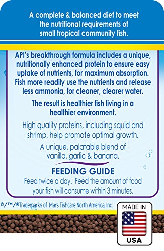 API Tropical Mini Pellets ofrecen nutrición completa para peces tropicales de acuario.
