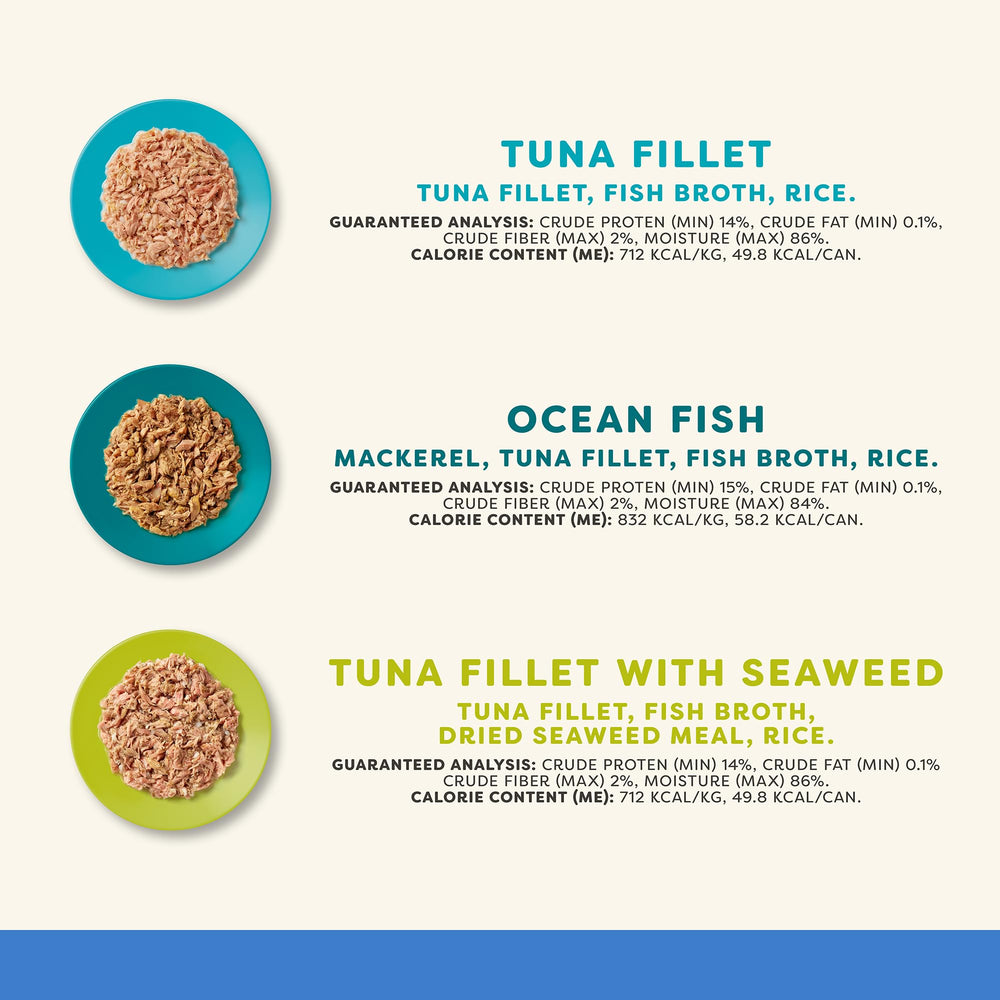 Conservas de pescado del océano en caldo para gatos, sabor y humedad
