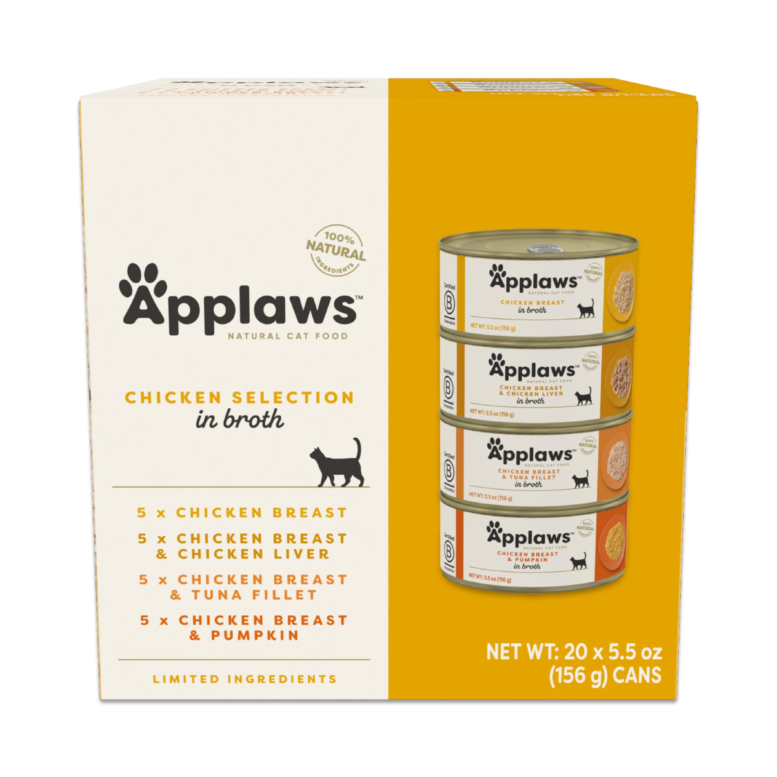 Applaws pechuga de pollo en caldo en lata, aporte proteico natural.
