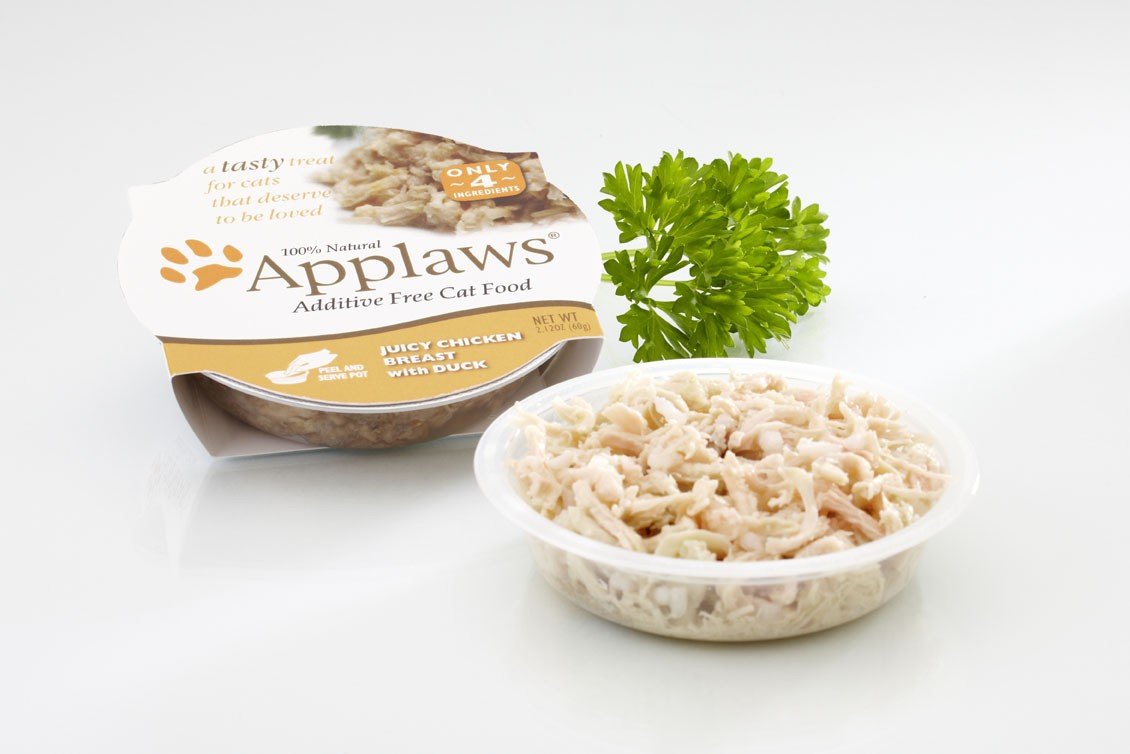 Applaws pote para gatos pollo y pato, porciones naturales para gatos adultos, sabor jugoso y taurina.