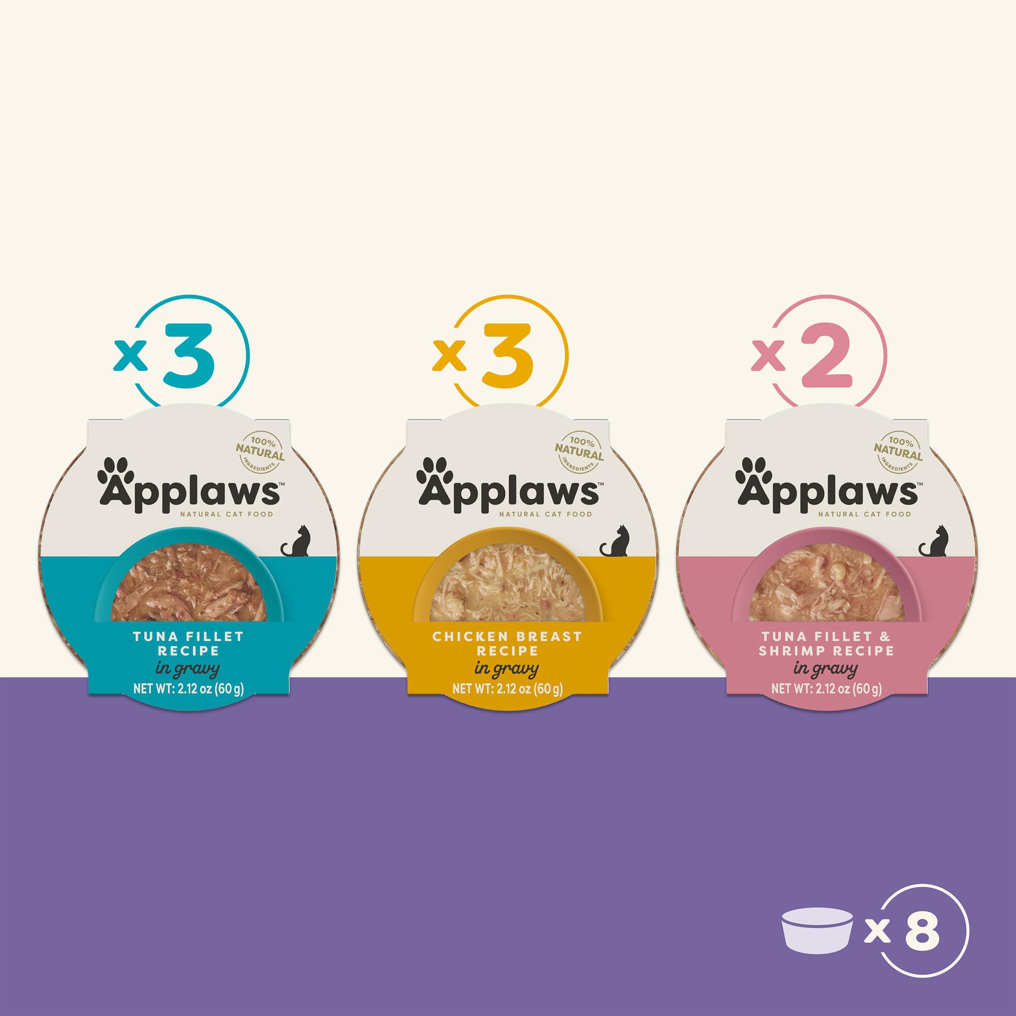 Applaws presentacion 8 tazas, experiencia variada para gatos y dieta equilibrada.