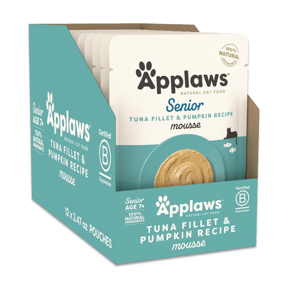 Applaws Senior Mousse de atún filete con calabaza, proteína natural para gatos adultos.