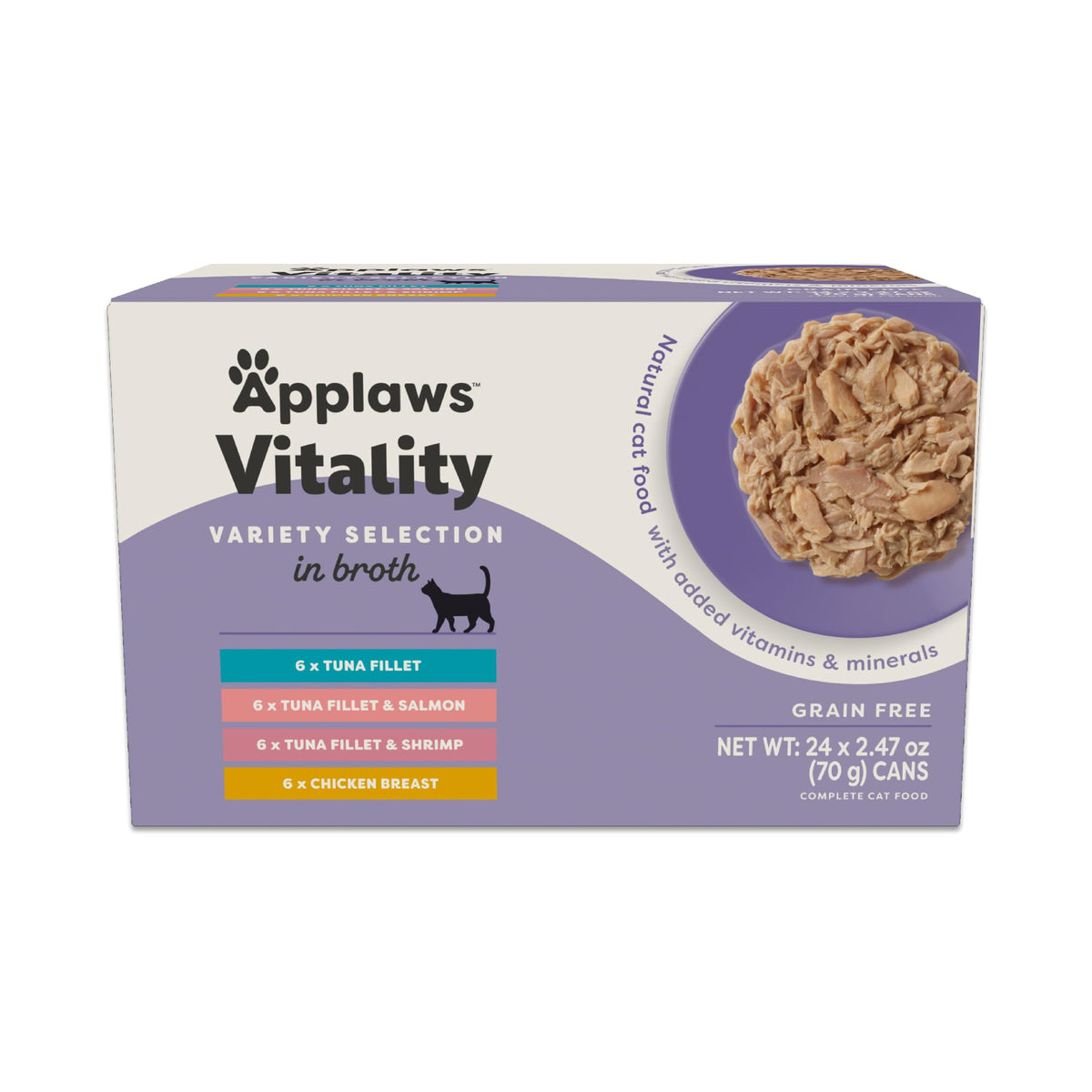 Applaws Vitality: lata de atún filete en caldo para hidratación y sabor.