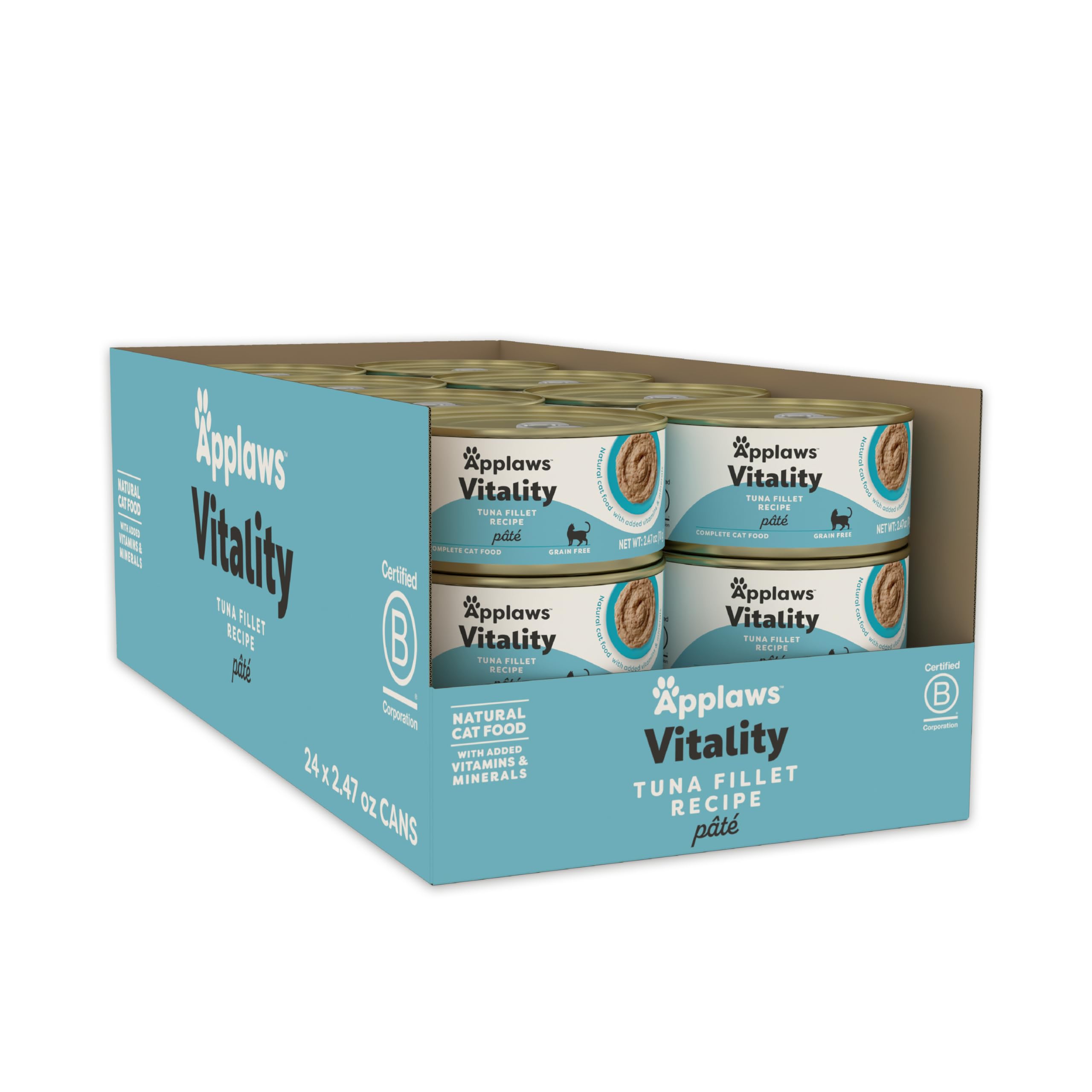 Applaws Vitality Paté para gatos, lata de atún en filete, comida sabrosa y natural