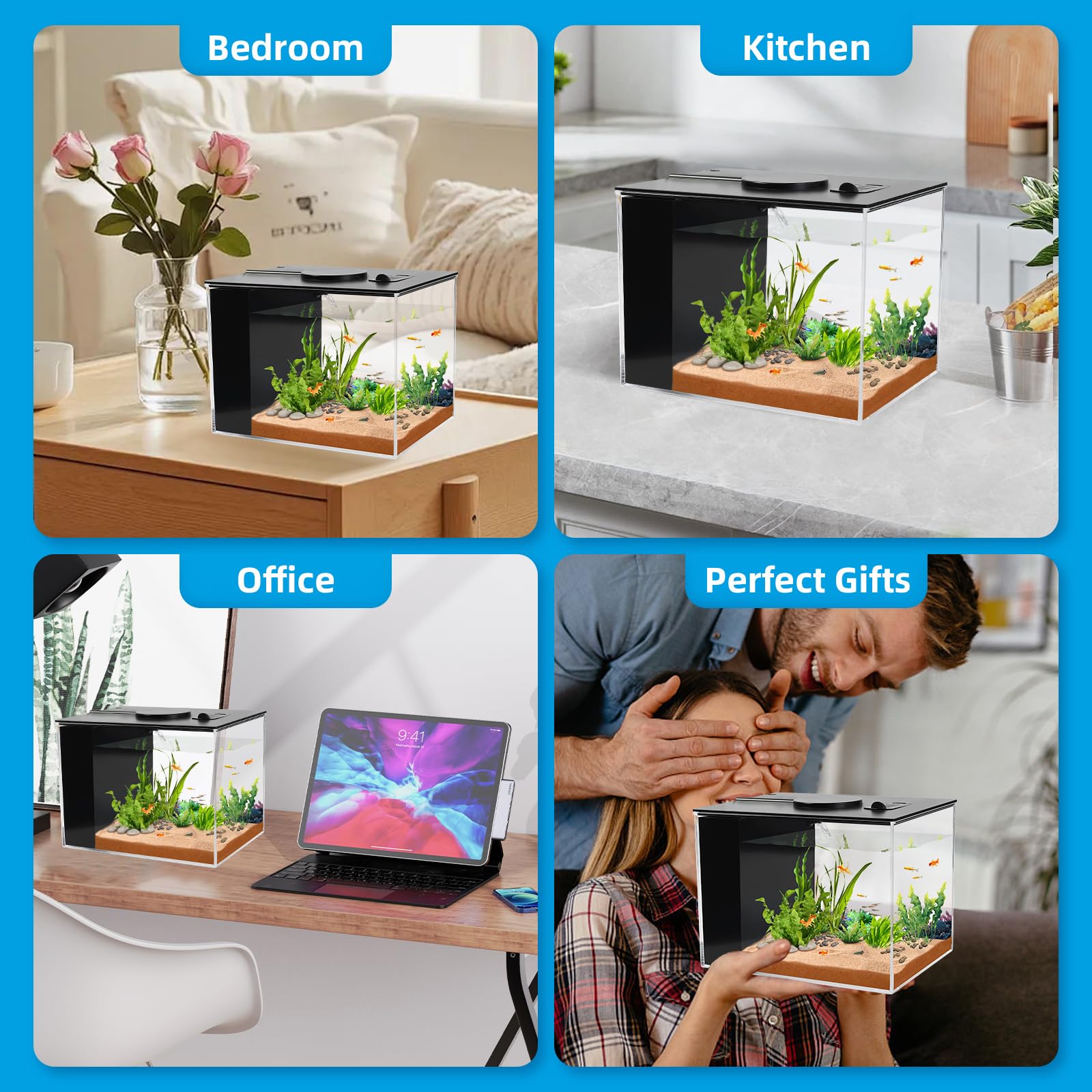 AQUANEAT dimensiones compactas 7,9 x 5,9 x 5,9 pulgadas para espacios reducidos.