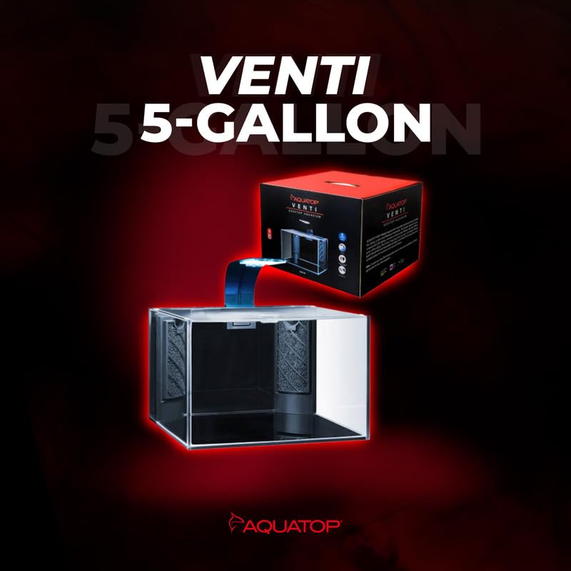 Acuario Aquatop Venti con iluminación LED de bajo consumo para realzar colores.
