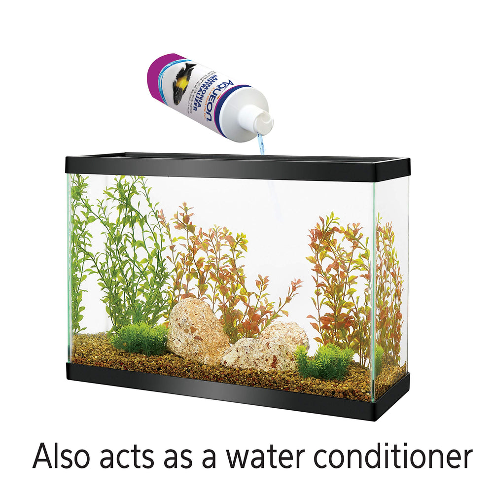 Aqueon neutralizador de amoníaco con tapa dosificadora de 5 ml para dosificar con precisión.