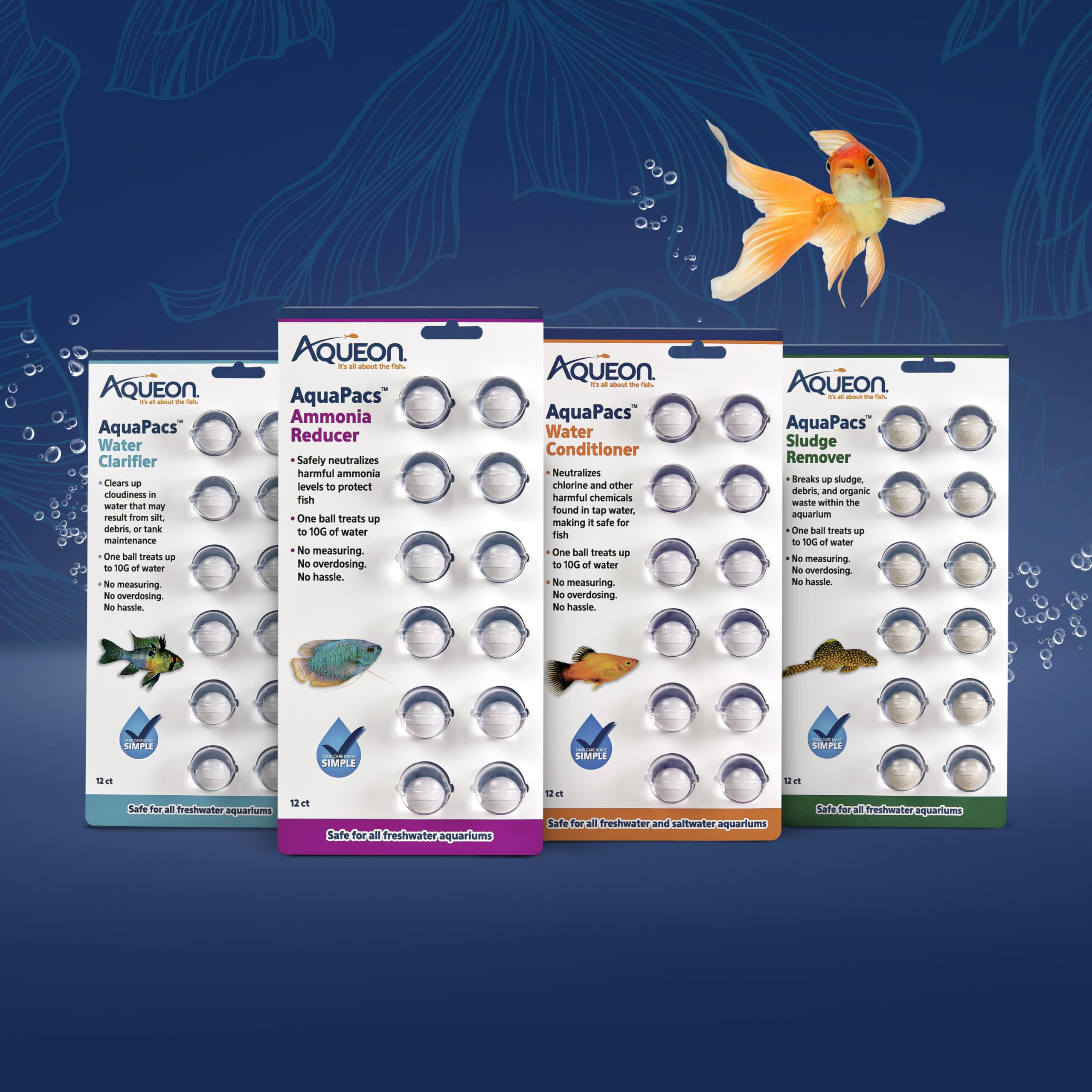 Aqueon AquaPacs para agua nueva, tratamiento seguro al añadir agua del grifo.