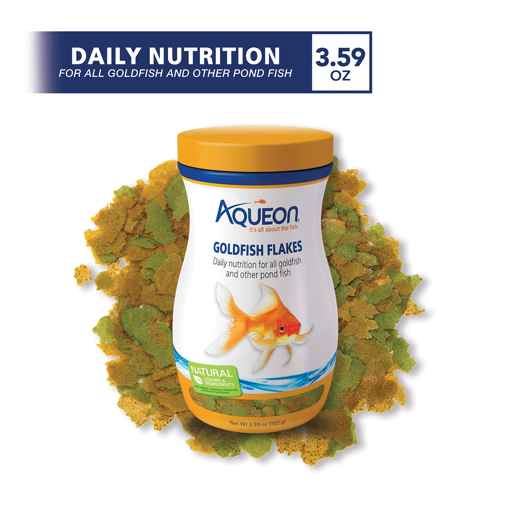 Aqueon Hojuelas para pez dorado, nutricion diaria equilibrada para la salud del acuario.