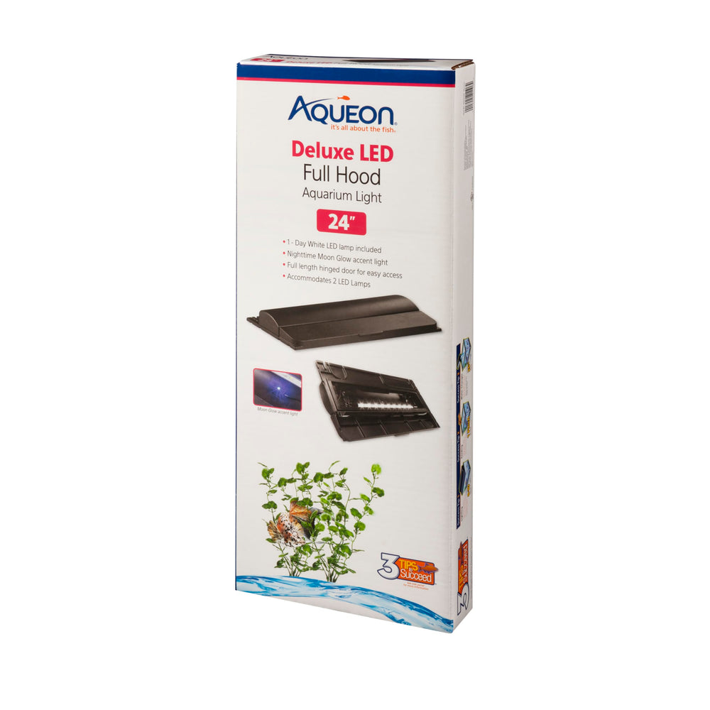 Tapa LED Deluxe de Aqueon para 24 pulgadas reduce evaporación y mejora la estética del acuario.