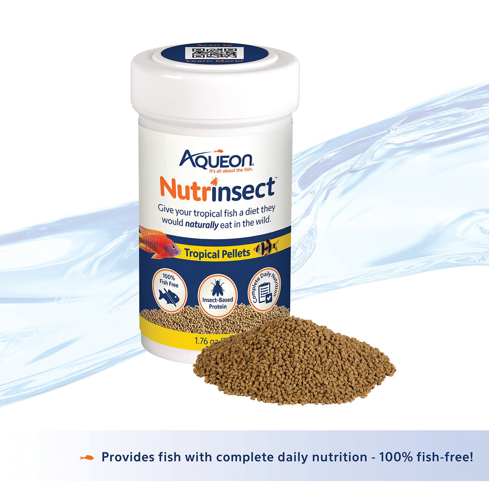 Textura suave de pellets tropicales de Aqueon Nutrinsect para alimentación diaria.