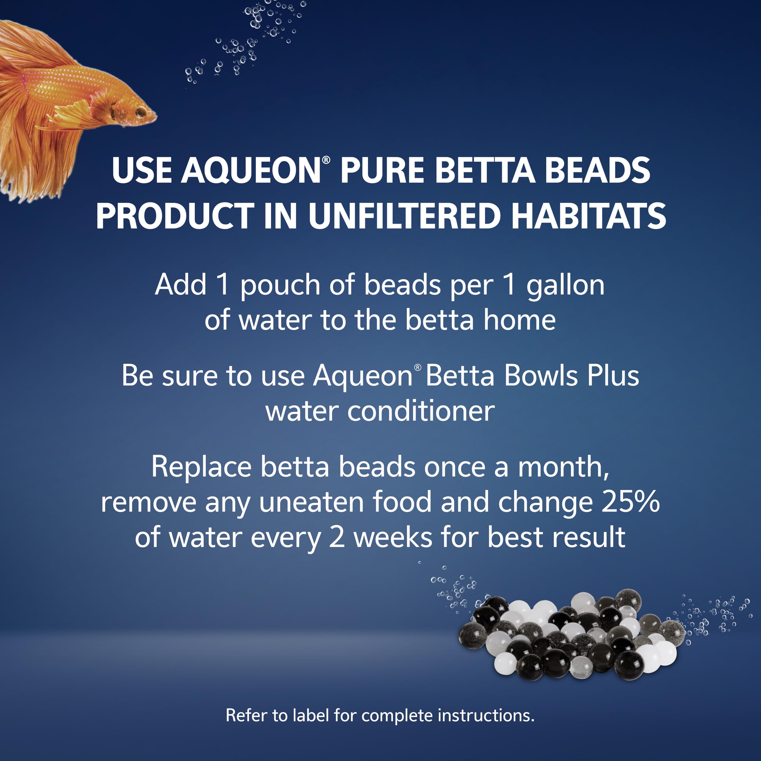 Aqueon PURE Betta Beads para acuario sin filtro y agua clara.