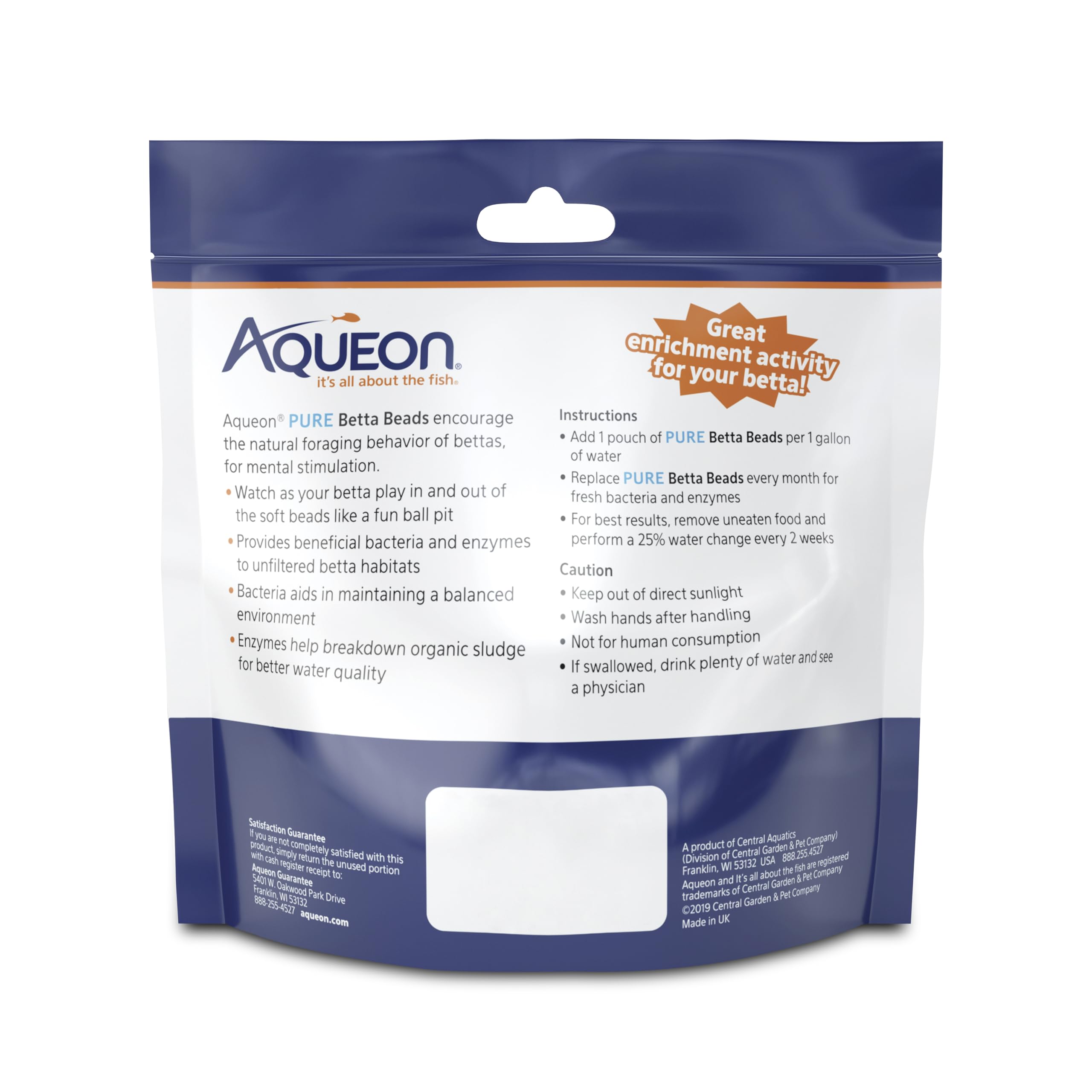 Aqueon PURE Betta Beads en agua suave, recomendado para bettas.