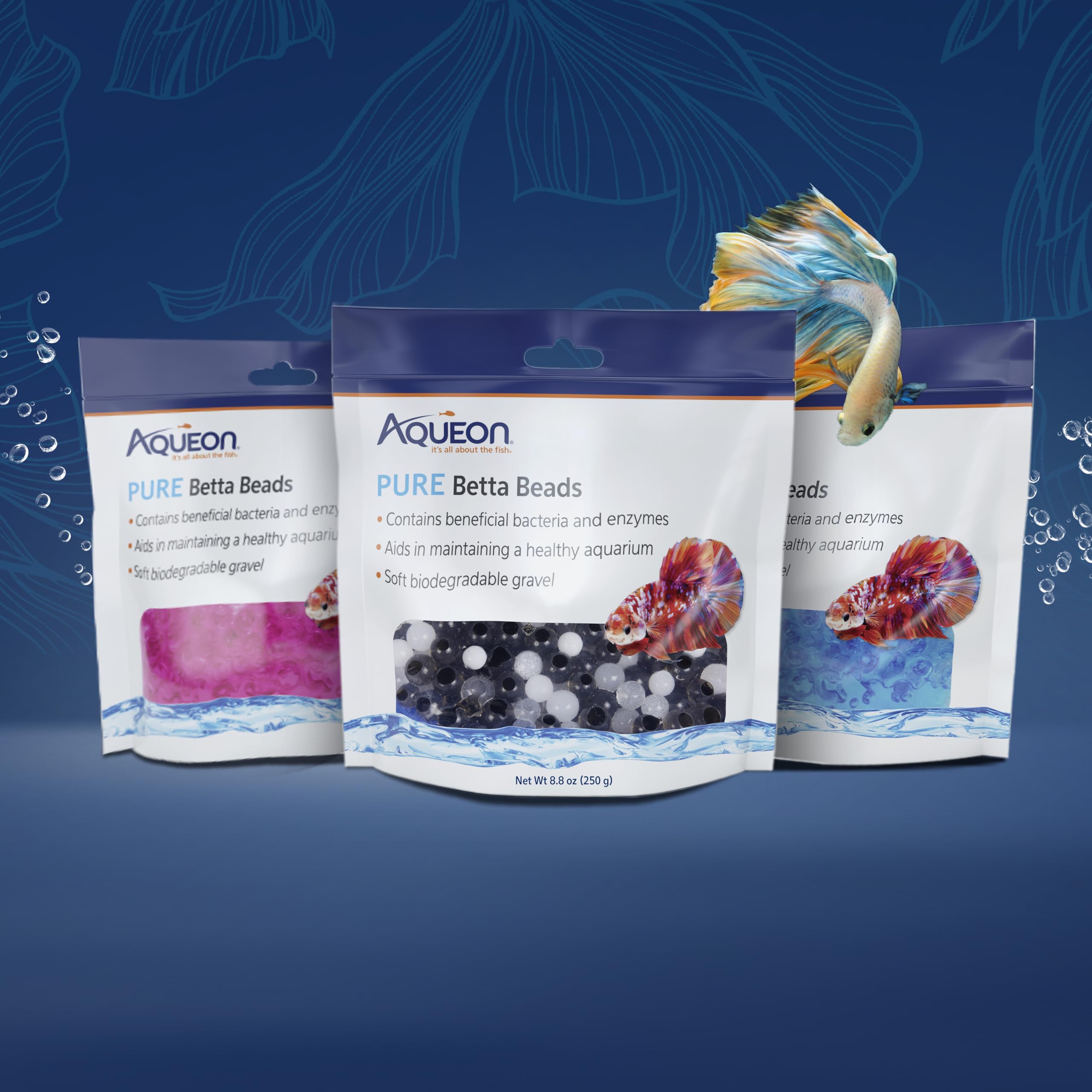 Aqueon PURE Betta Beads con bacterias y enzimas para balance del acuario.