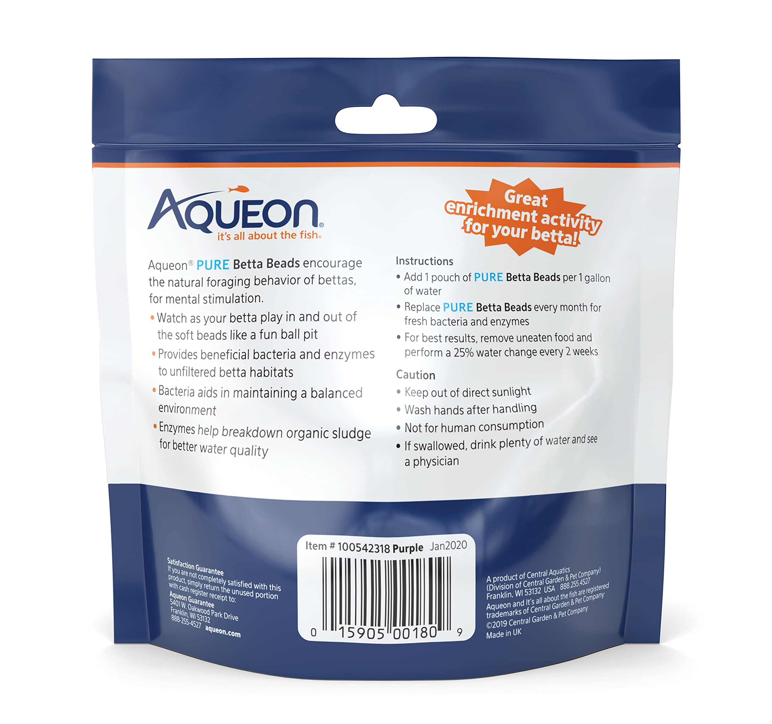 Aqueon Pure Betta Beads morado: colores disponibles para combinar con tu acuario.