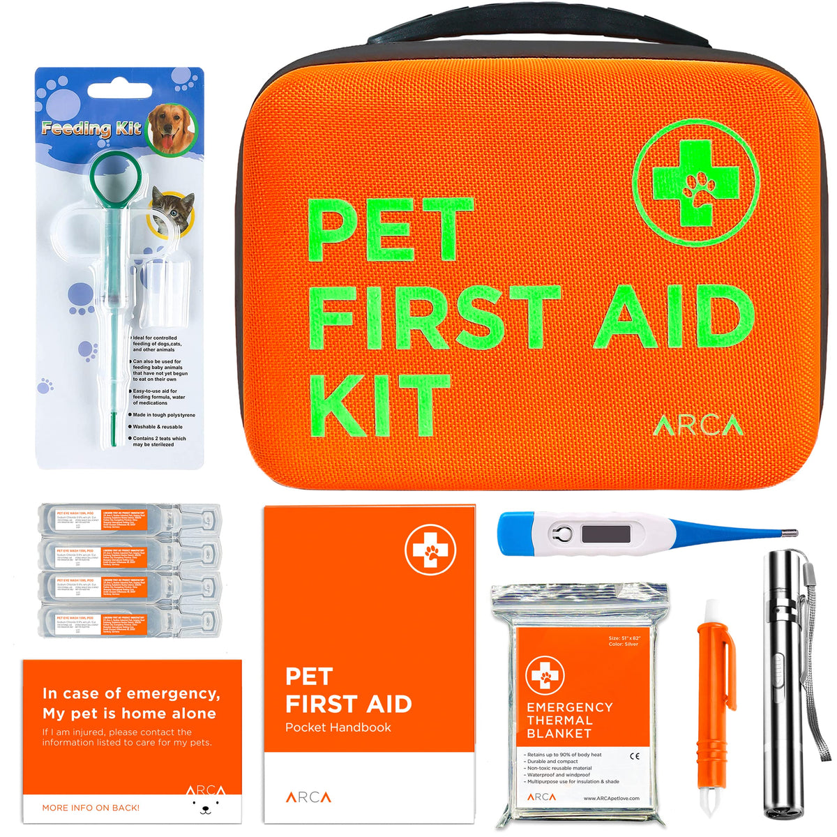 ARCA PET kit de primeros auxilios para mascotas, compacto y organizado.
