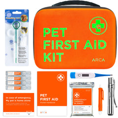 ARCA PET kit de primeros auxilios para mascotas, compacto y organizado.