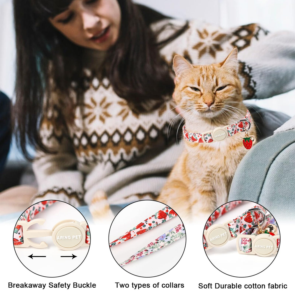 Aring Pet collar gato frutal fresa; diseño frutal para salidas.