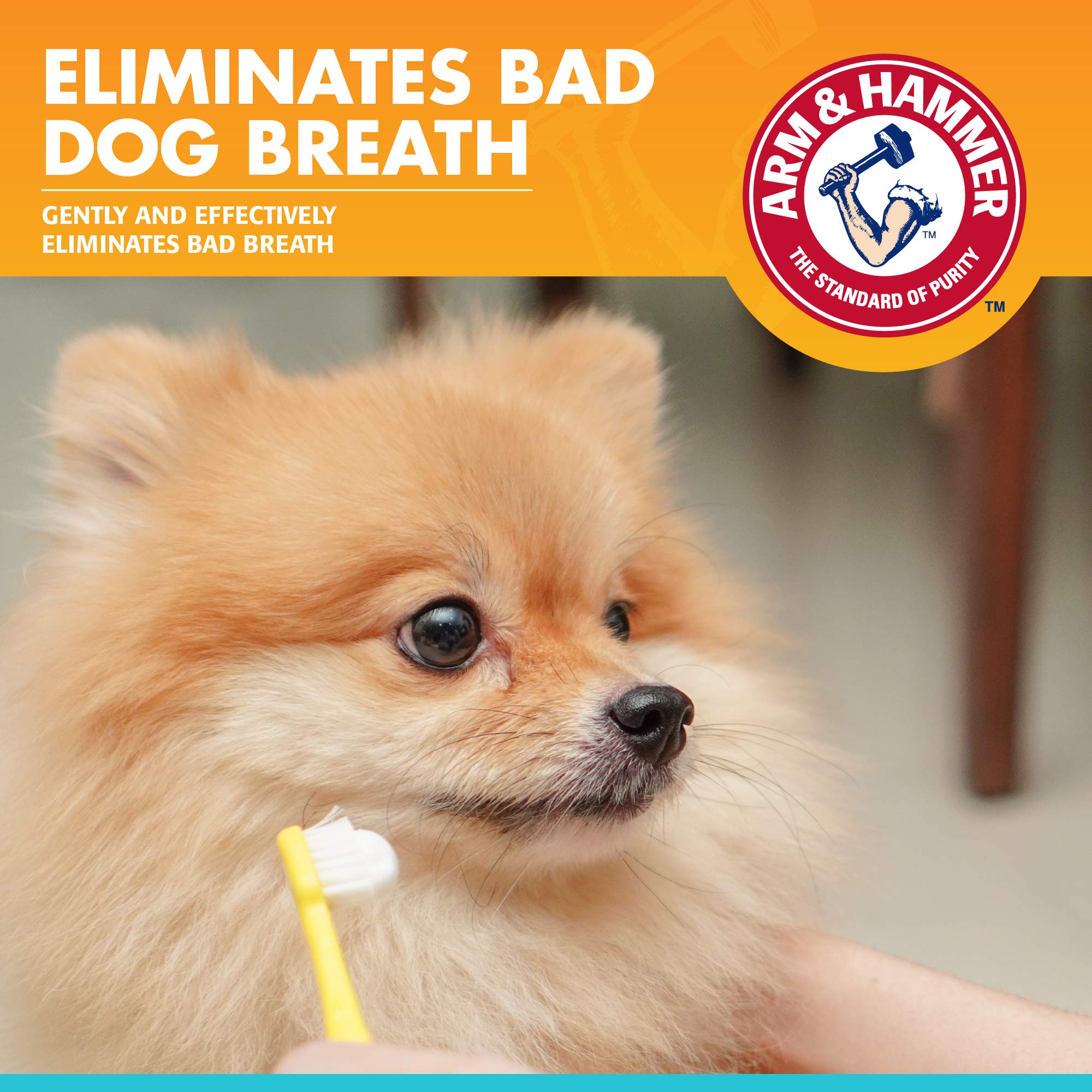Gel dental para perros de Arm & Hammer, aliento fresco tras cada cepillado.