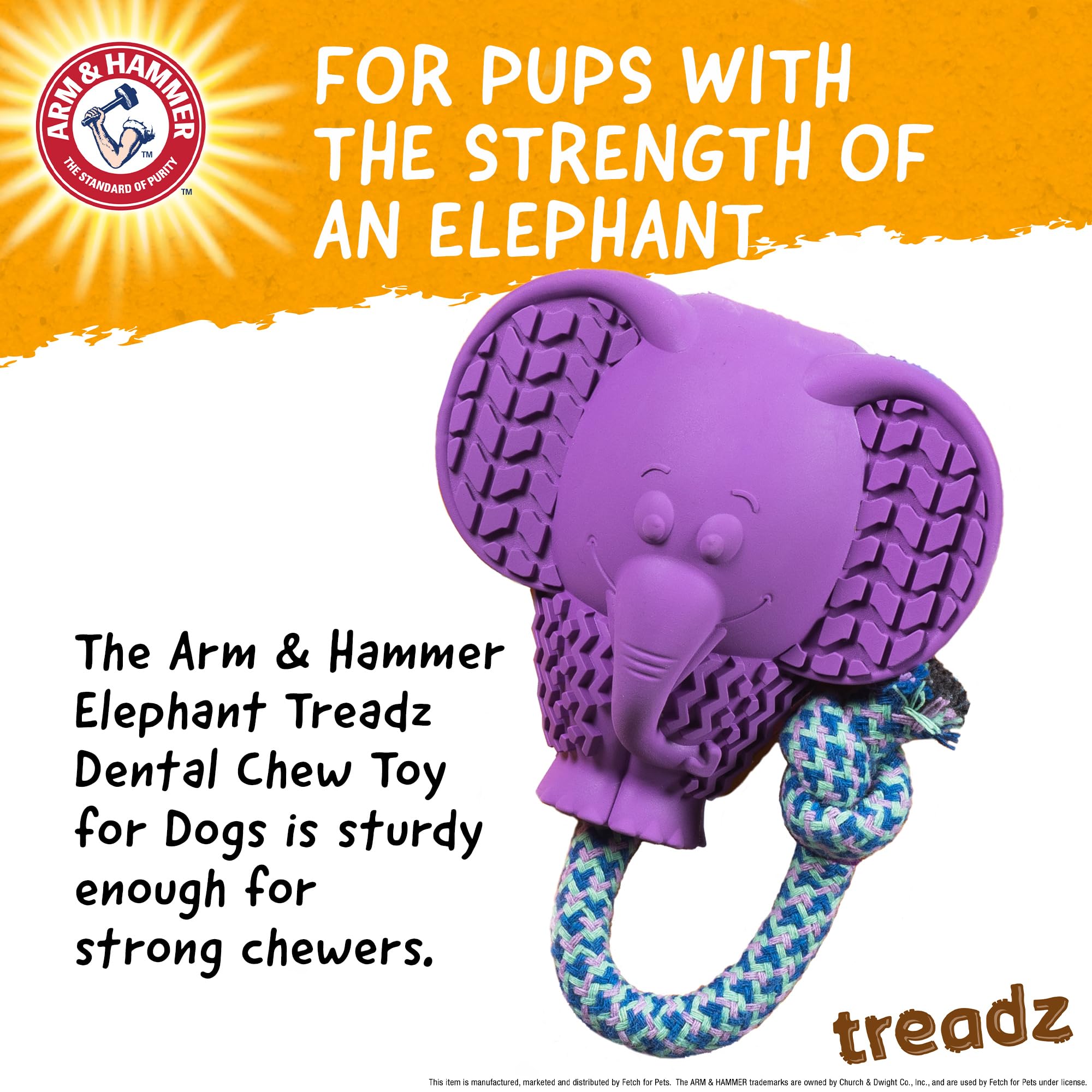 Arm & Hammer Elephant Treadz para perros, masticación enfocada, ayuda a mantener dientes limpios.