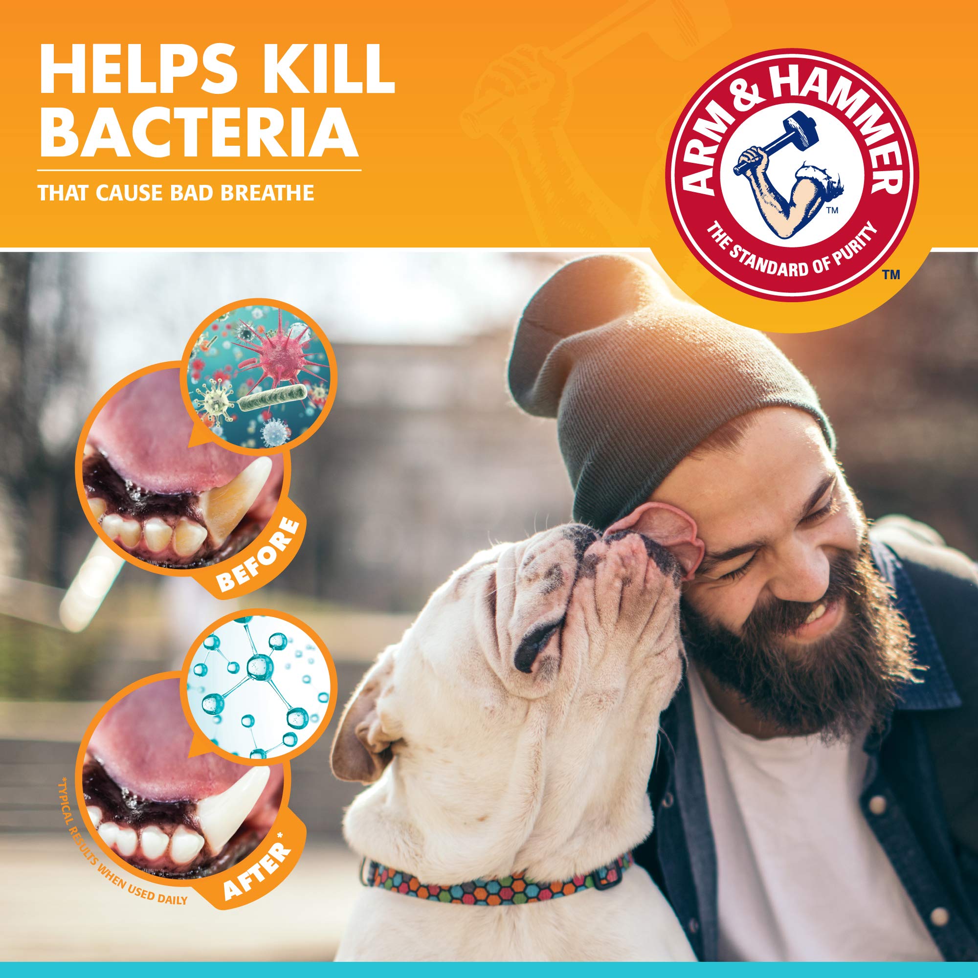 Pasta dental con sabor a pollo de Arm & Hammer, favorece la rutina diaria.
