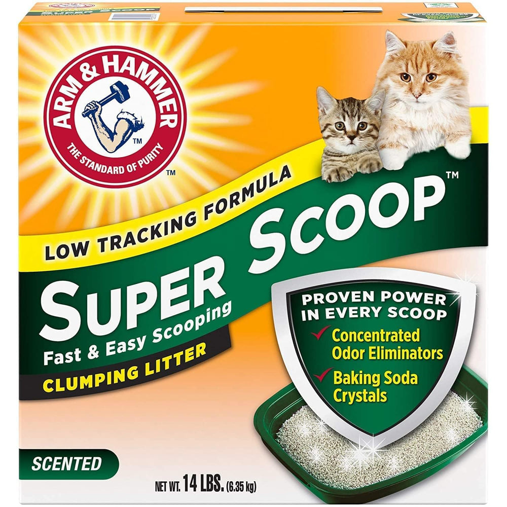 Arm & Hammer Super Scoop empaque 14lb, fácil de almacenar.