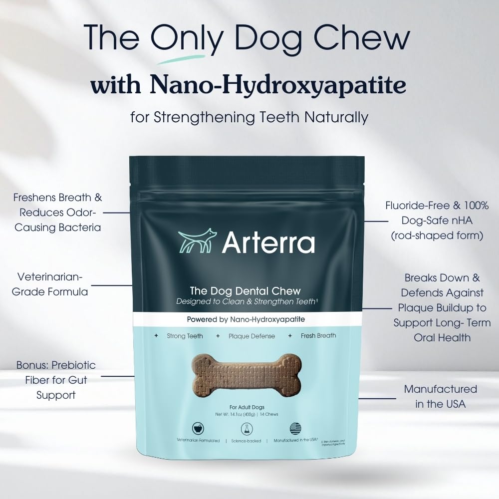 Aroma de hierbas y menta en masticables Arterra Pet Science para aliento fresco