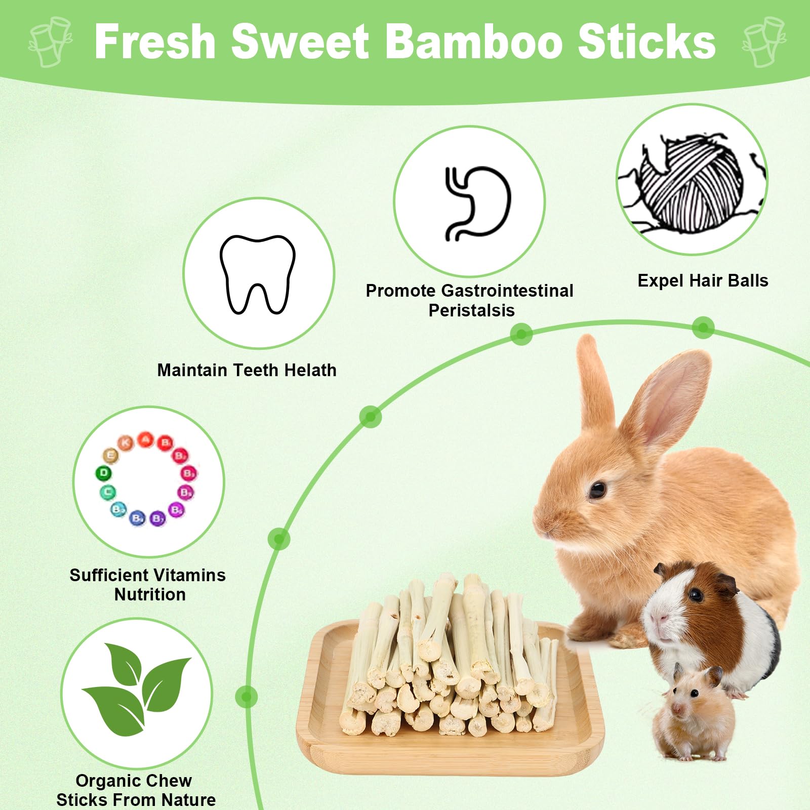 ARTKIDA bastones de bambú dulces, tamaño ideal para roer mascotas pequeñas