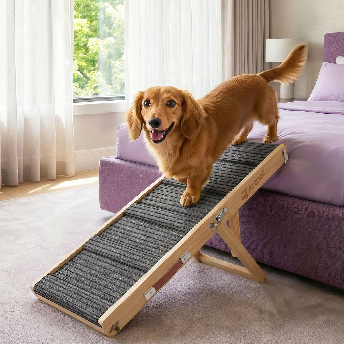 Artpet rampa para perros pequeños con superficie antideslizante para mayor tracción.