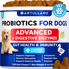 Artullano probióticos para perros: gomitas sabor pato, apoyo digestivo suave.