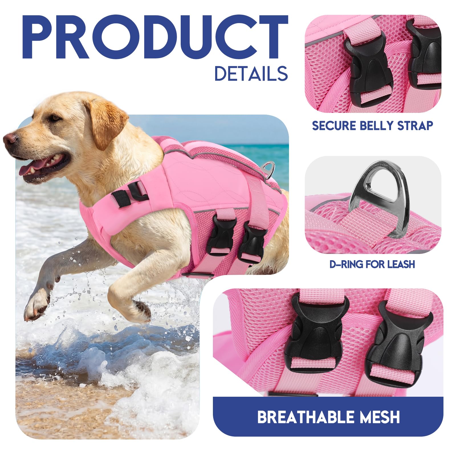 ASENKU chaleco salvavidas para perro, dorso cómodo, diseño ergonómico para libertad de movimiento.