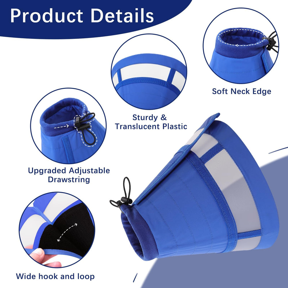 ASENKU cone suave ajustable azul, vista lateral, ajuste cómodo y seguro.