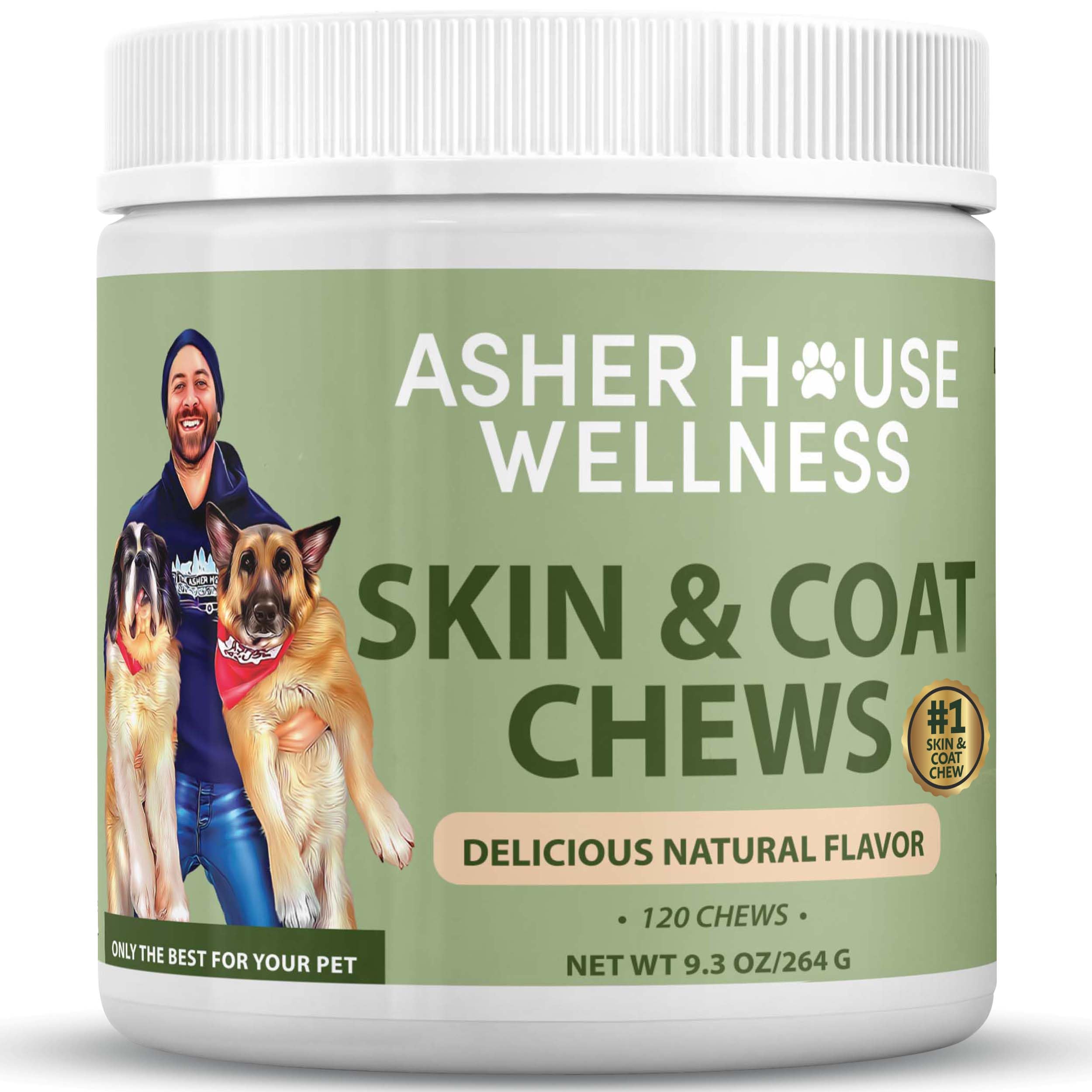 Asher House Wellness piel y pelaje con aceite de salmón para hidratación.