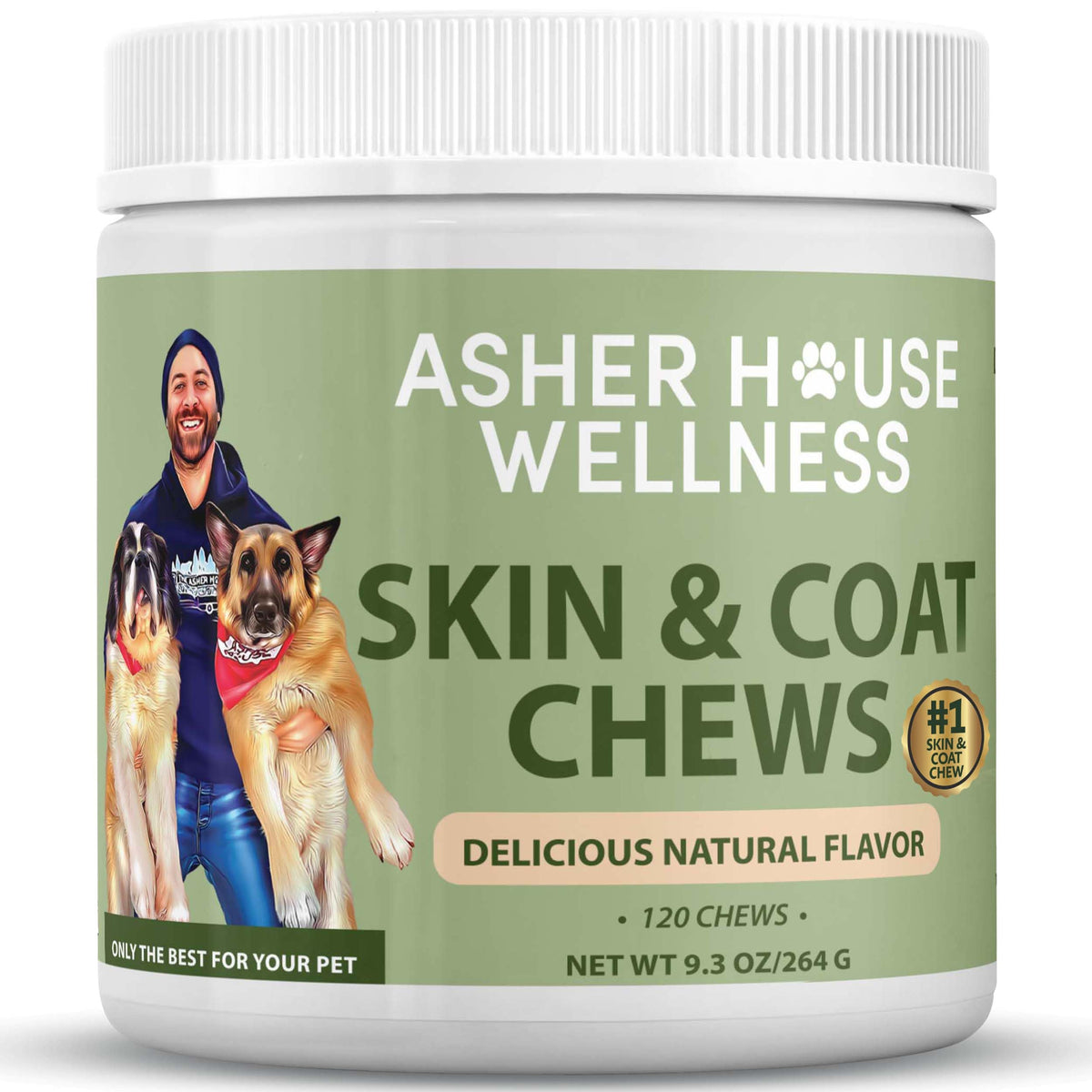 Asher House Wellness piel y pelaje con aceite de salmón para hidratación.