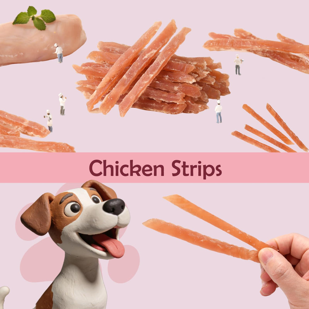 ASMPET Tiras pollo jerky sin granos para dietas sensibles.