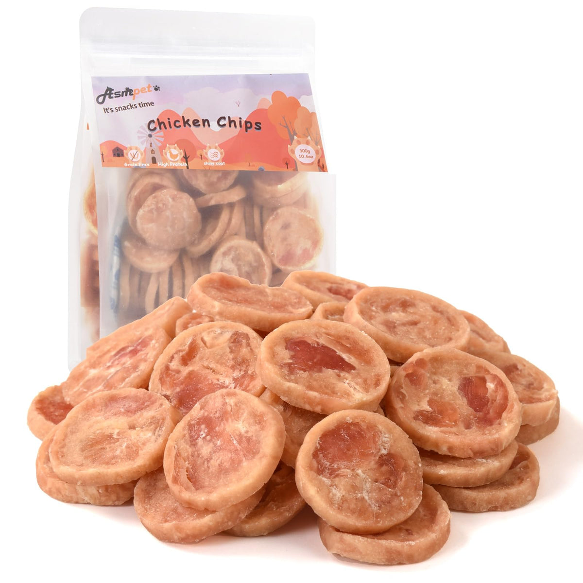 ASMPET chips de pollo sin granos listos para entrenamiento, textura crujiente y sabor natural