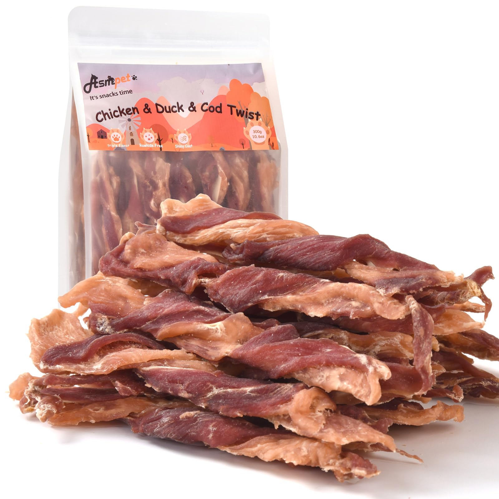 ASMPET Dog Jerky Twists packaging shown for easy rewards and storage