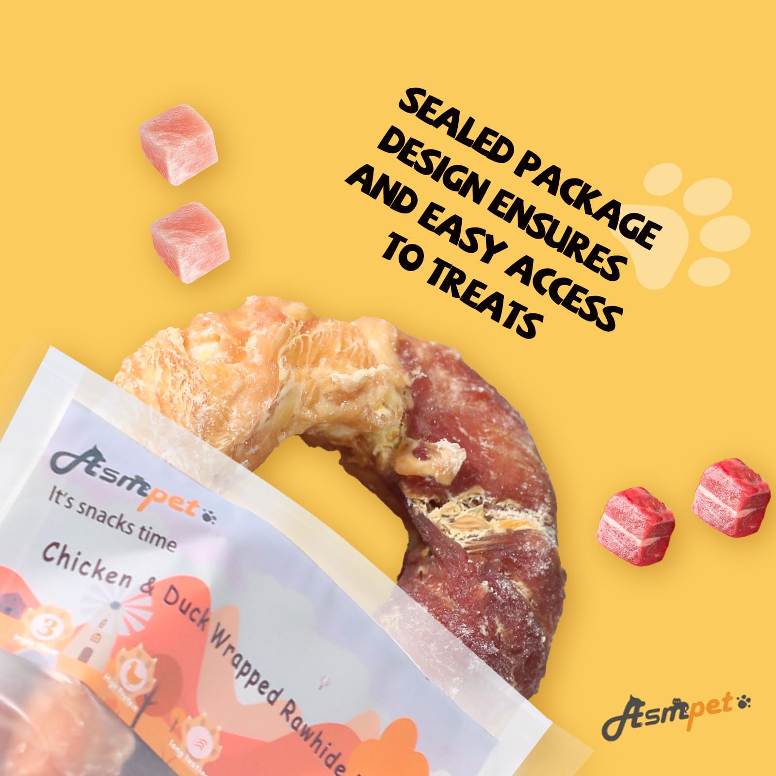 ASMPET snack proteico de pollo y pato, alto en proteína y bajo grasa