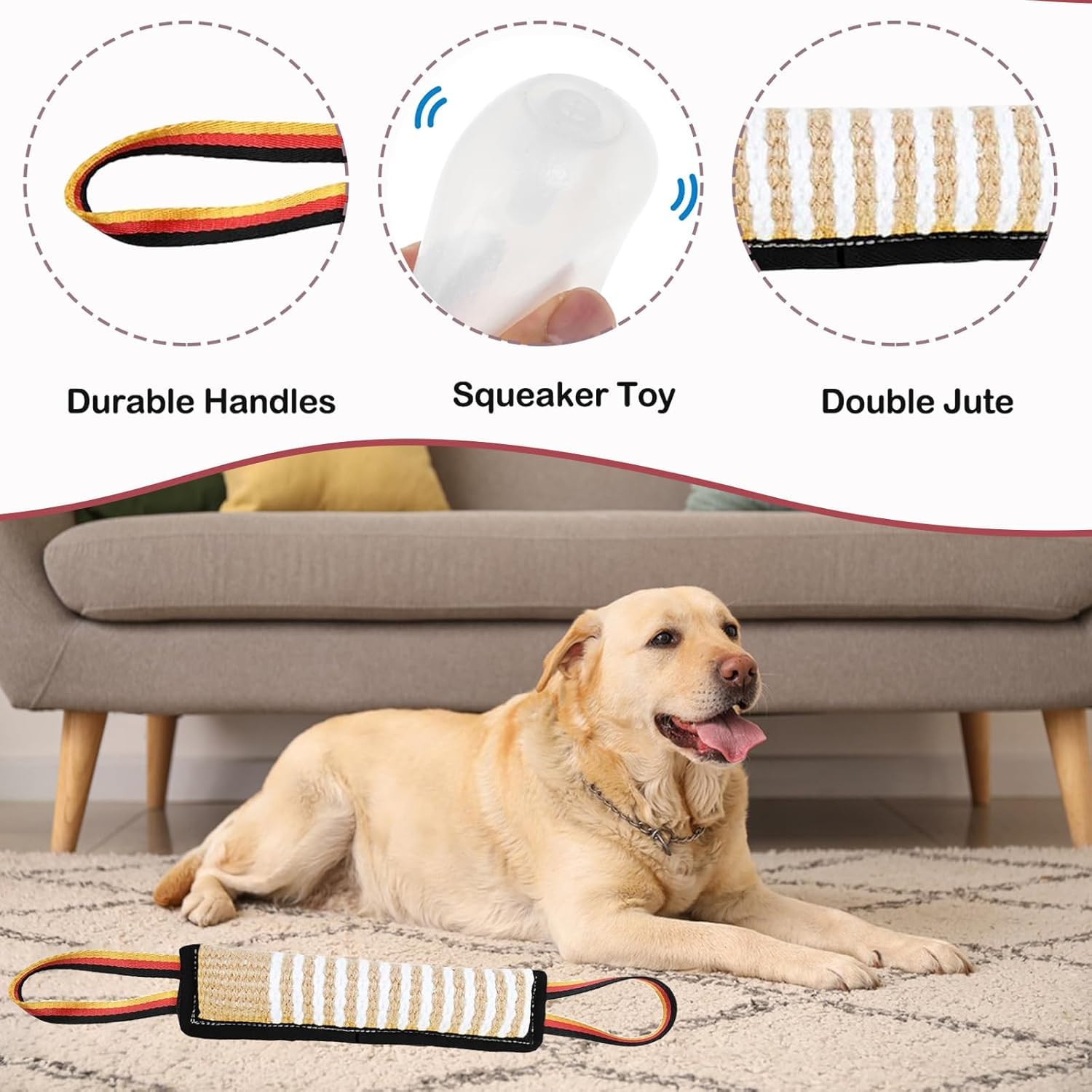 ASOCEA Juguete de Tirón para Perros: chirriador integrado para captar atención y juego.