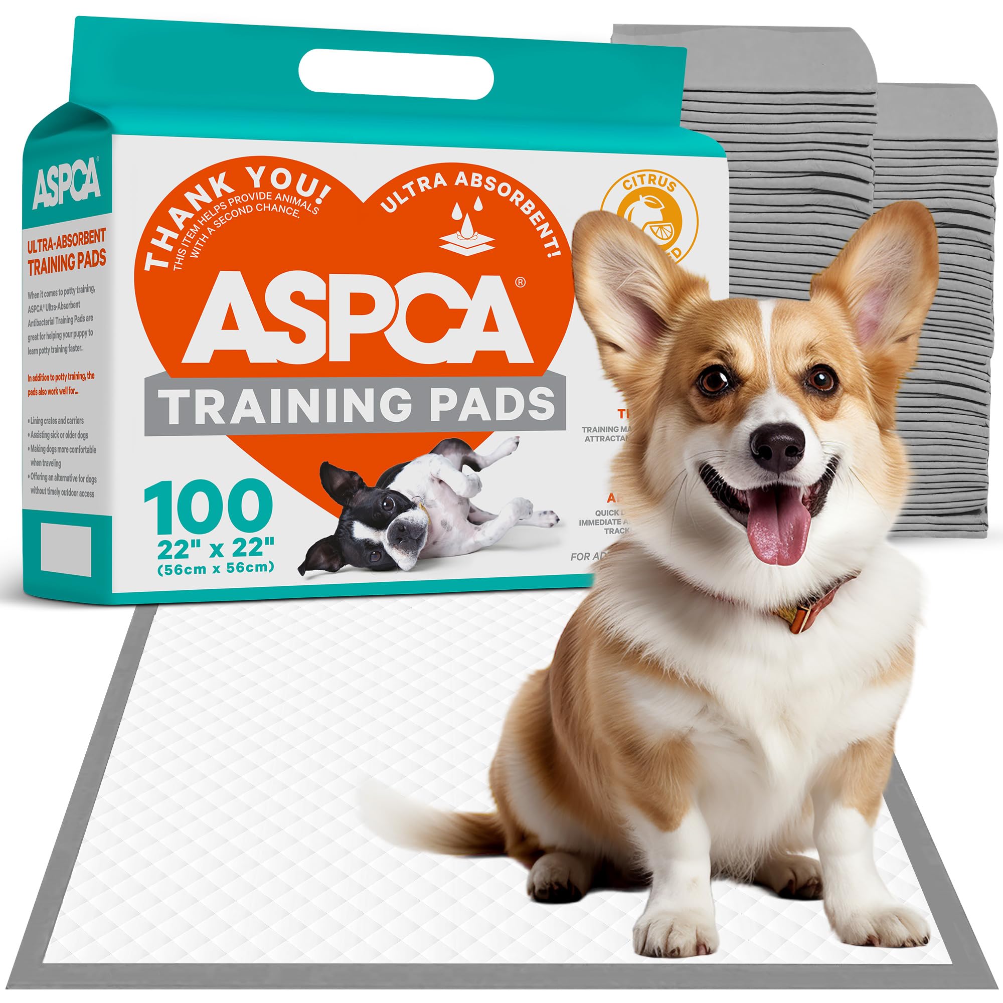 Pañales ASPCA para cachorros 22x22, práctico para entrenamiento en casa.