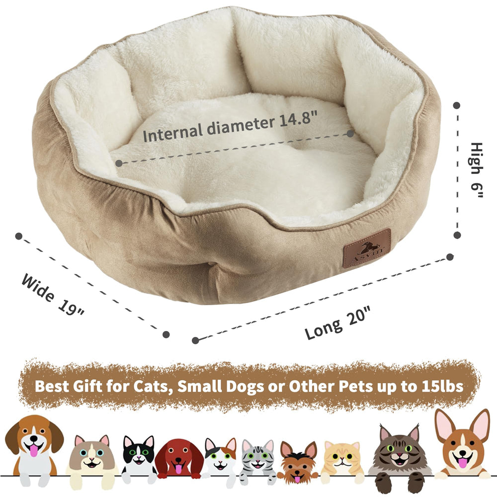 Asvin cama para perro pequeño, textura sherpa suave y cálida.
